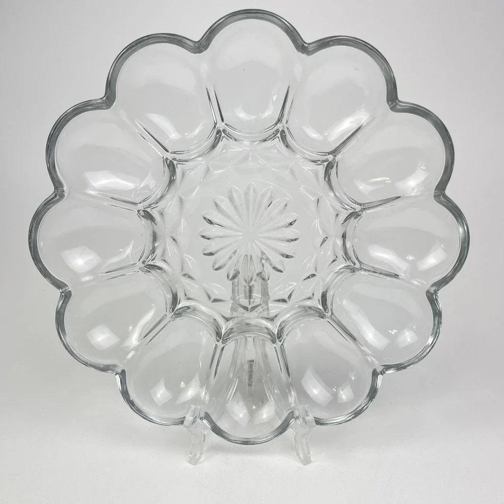 Vintage Anchor Hocking Fairfield Clear Deviled Egg Serving Dish Plate Platter